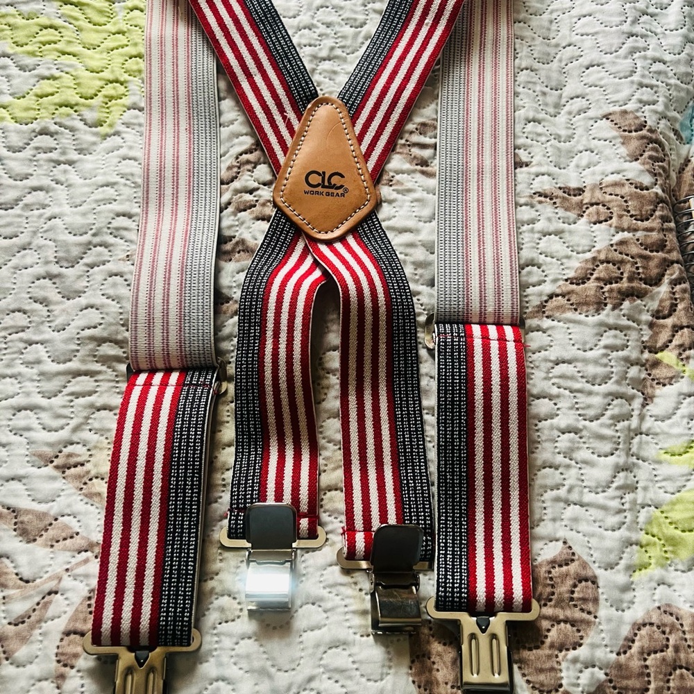 CLC Custom Leathercraft Heavy-Duty Work Suspenders, Elastic Straps RED LINES 2"